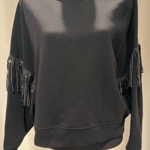 Zara Black Sweatshirt with Fringe Detail